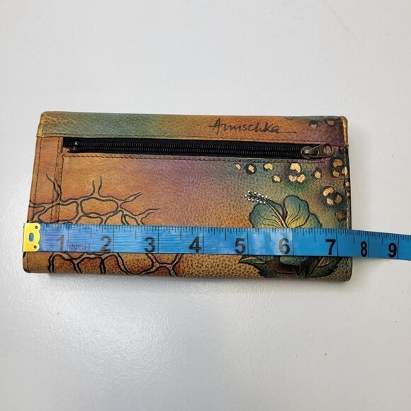 New anuschka handpainted leather hibiscus flower wallet - Picture 6 of 8